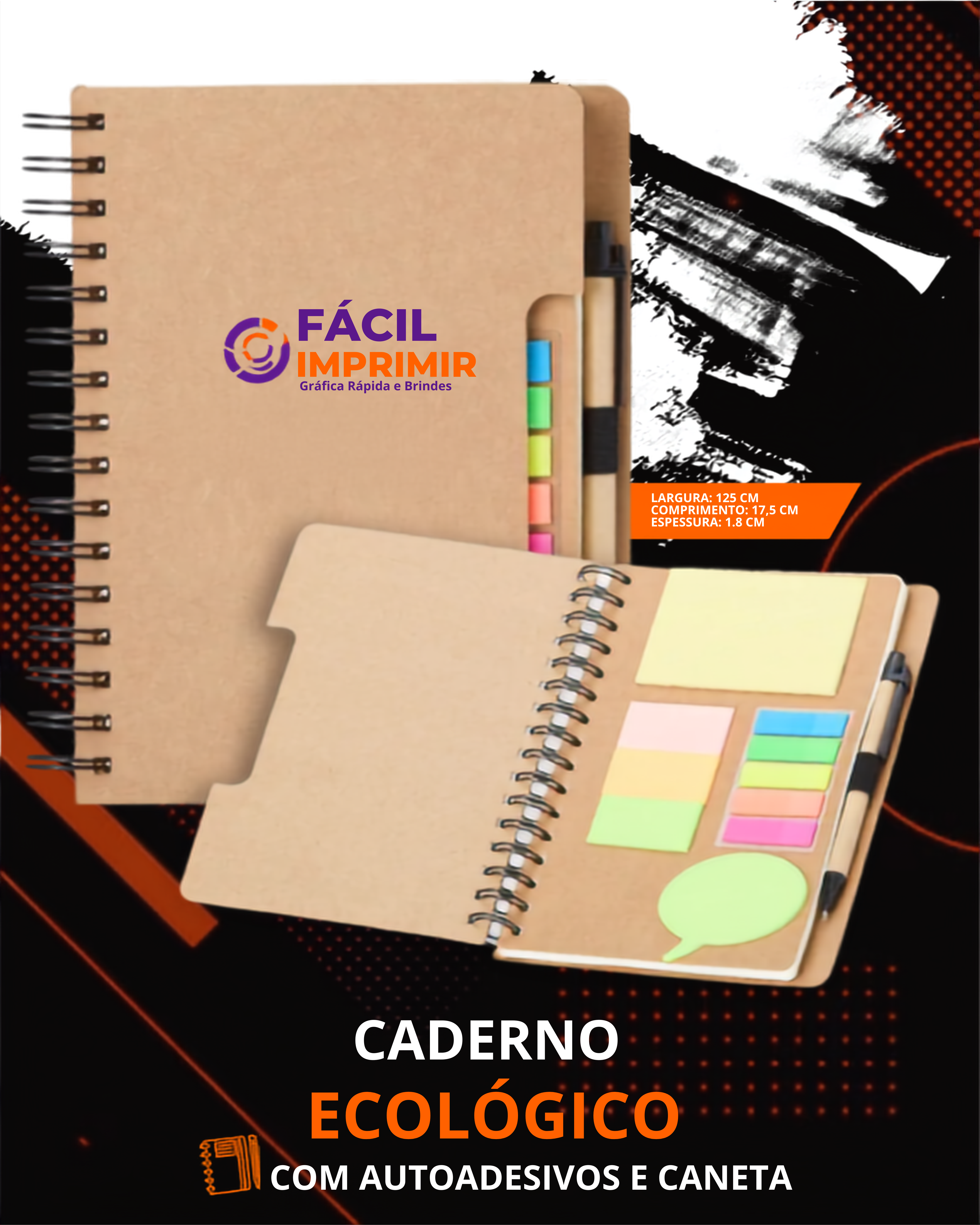 Caderno Ecológico com Autoadesivos e Caneta